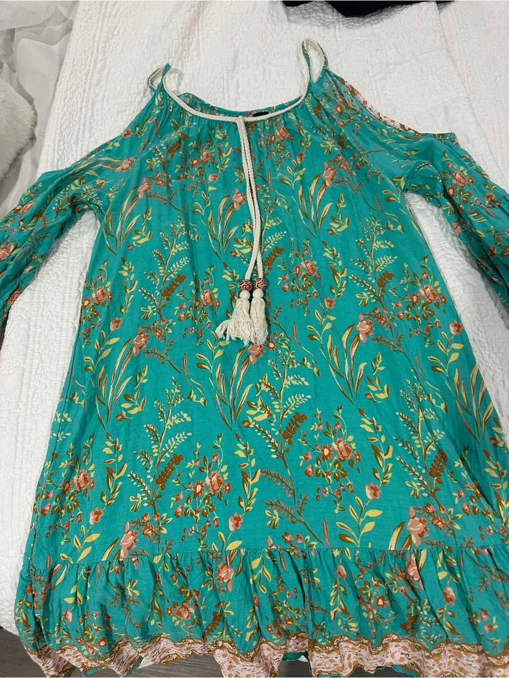 Floral Teal Tiered boho Women's Skirt size S